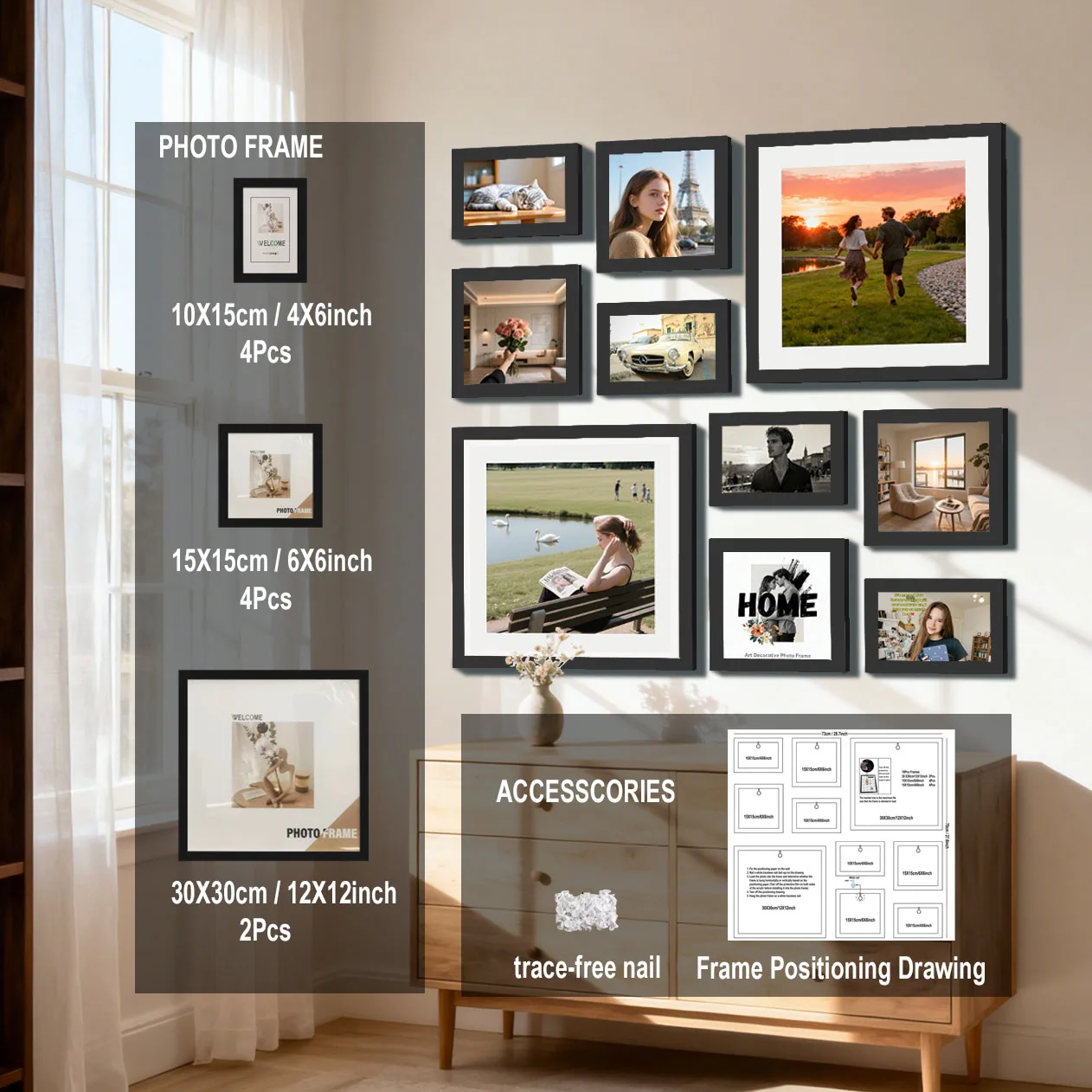 10Pcs/Set Wood Photo Frames For Pictures Wall Frame Decor Picture Frame Wall Hanging Commemorative Gift  Accessories
