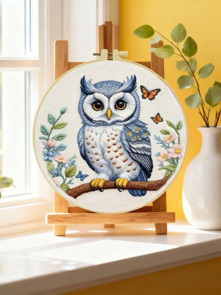 1 Stück 20X20CM/15X15CM 7,87/6,3 Zoll Eulen-Stickerei-Starter-Kit DIY-Kit DIY-Stickerei-Set für Anfänger – Detail 6