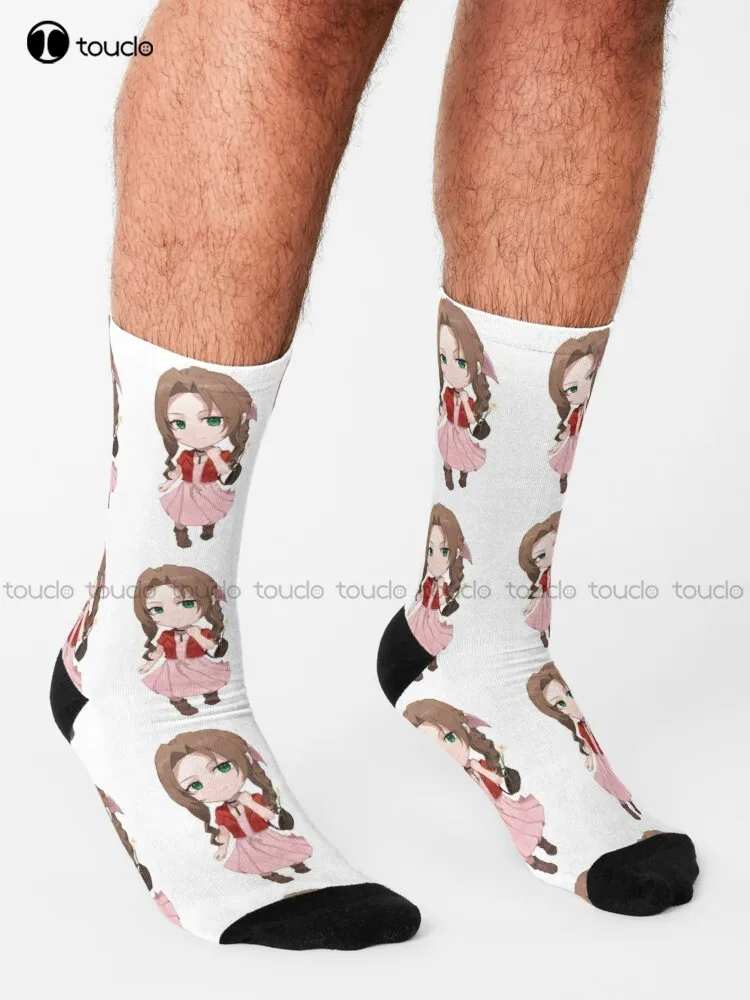 Final Fantasy 7 Remake Aerith (Aeris) Socks Girls White Socks Personalized Custom Unisex Adult Teen Youth Socks Hd High Quality