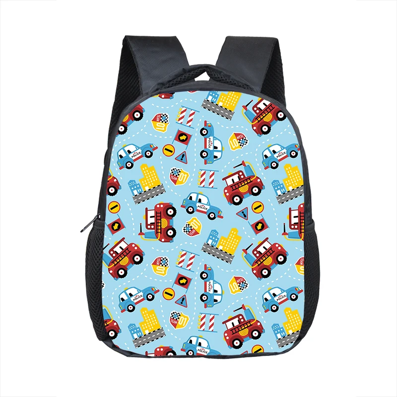 12 Inch Ambulance / Truck / Tractor / Cartoon Printing Backpack Fashion Kindergarten School Bags Anime Excavator Book Bag