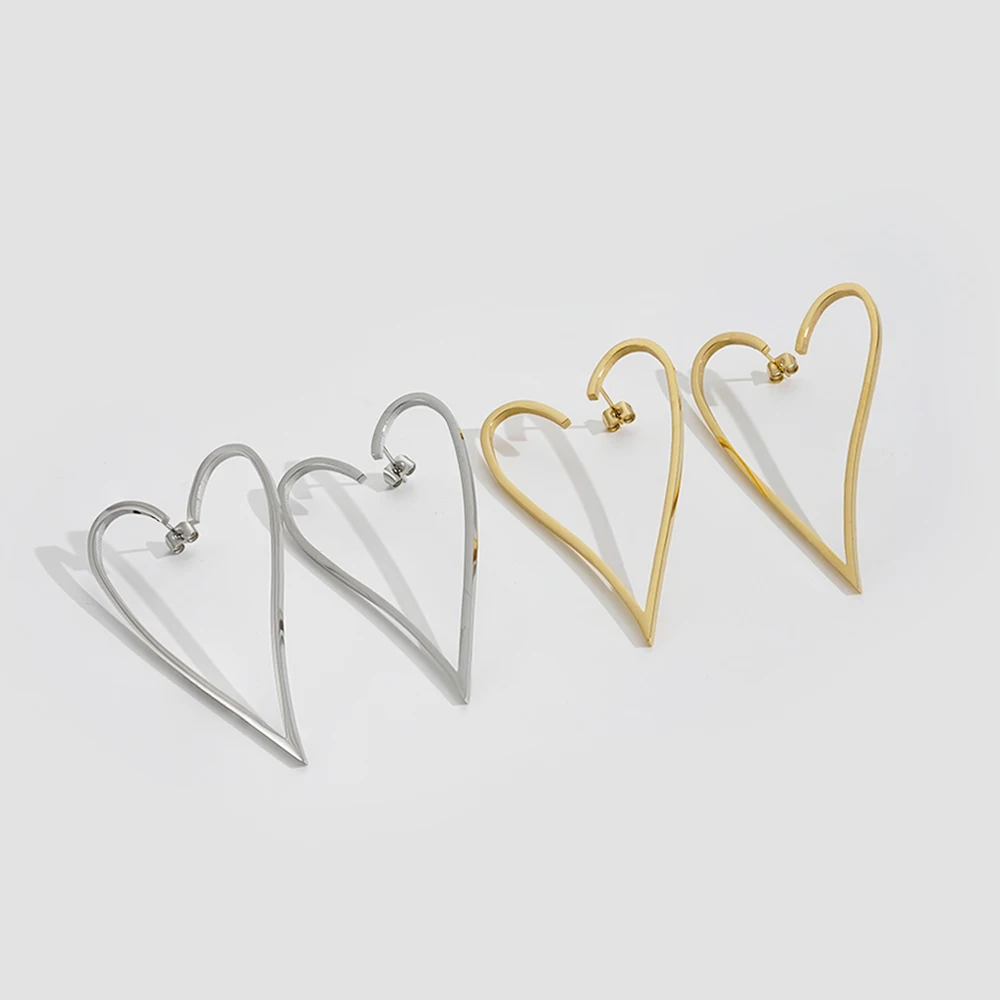 Enfashion Jewelry Geometric Big Heart Earrings Gold color Stainless steel Long Drop Earrings For Women Earings EB171037