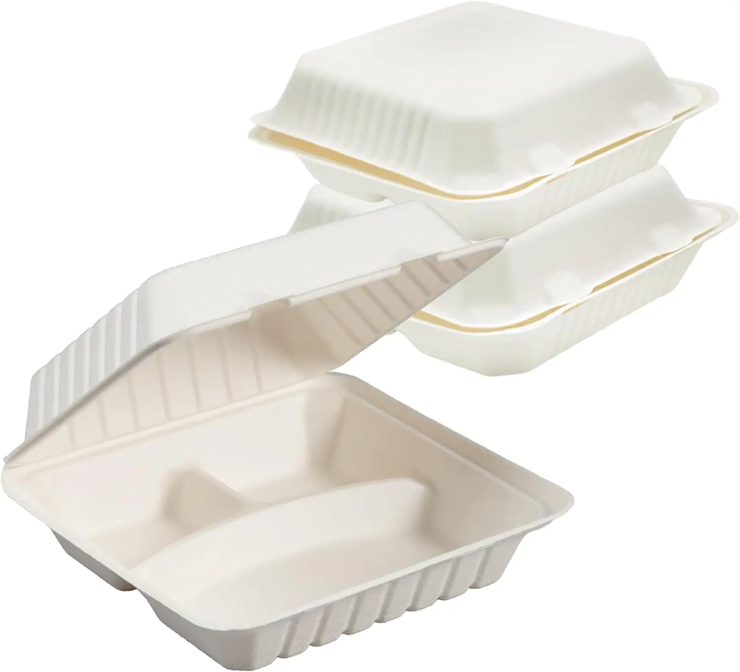 

Eco-Friendly 9x9x3 Inch Compostable Food Containers, 100-Pack with 3 Compartments, Made from Natural Bagasse