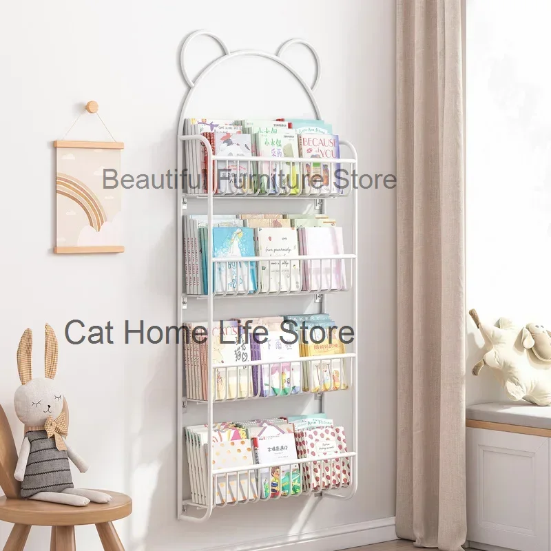 Wall Bookshelf Children Storage Hanging Wall Iron Art Floor Small Large Capacity Bookcase Minimalist Kitaplik Modern Furniture