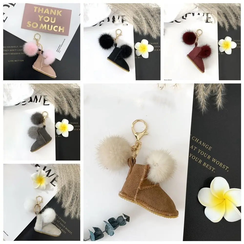 رائعة رقيق البسيطة التمهيد المفاتيح الثلوج الأحذية الأحذية شكل المنك الشعر دمية قلادة لطيف لينة سيارة كيرينغ حقيبة الديكور