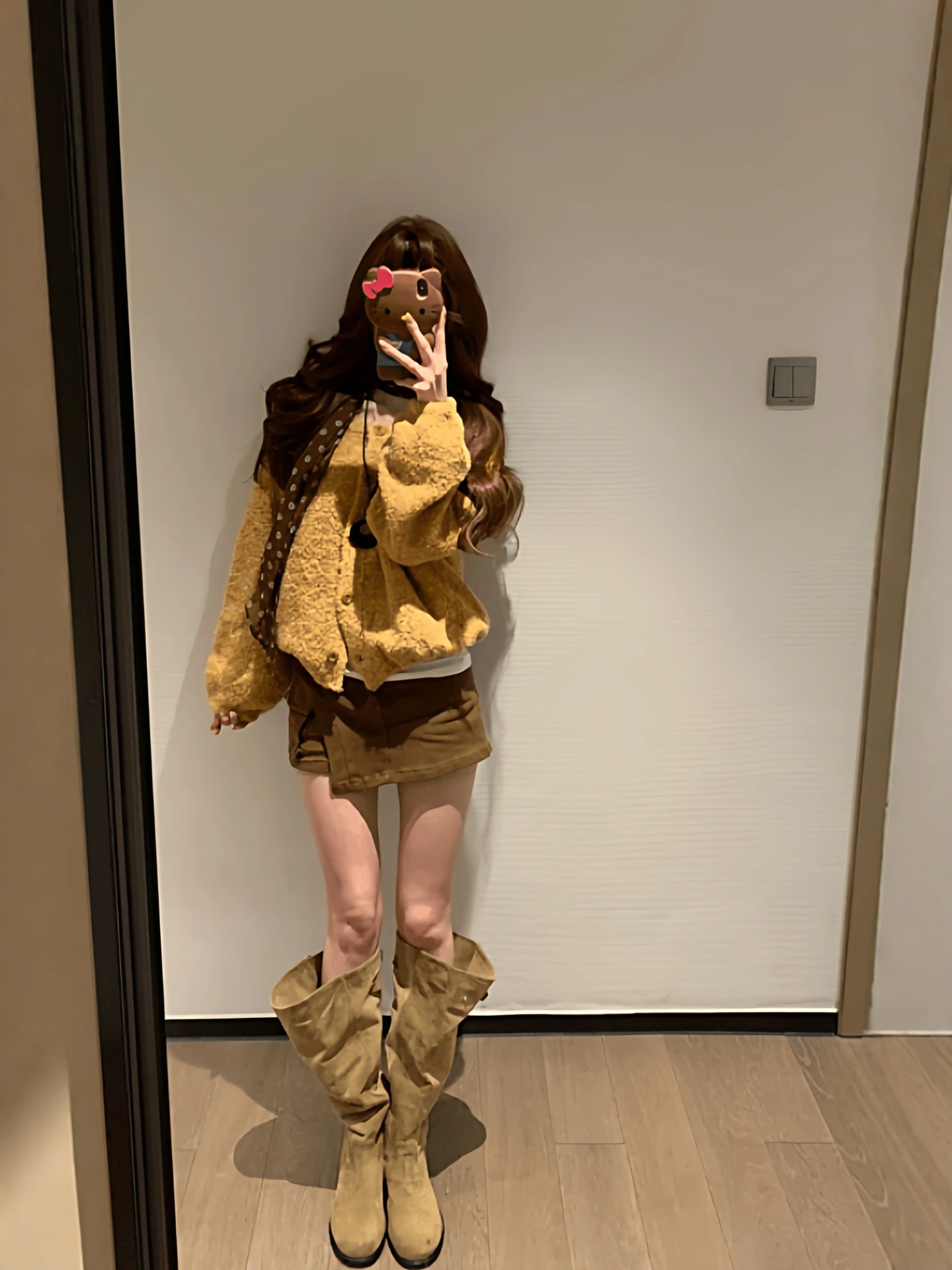 

Yellow Knitted Open Cardigan And Skirt Retro Sle Women's Faion Set Warm And Comfortable Polyester Material for Autumn