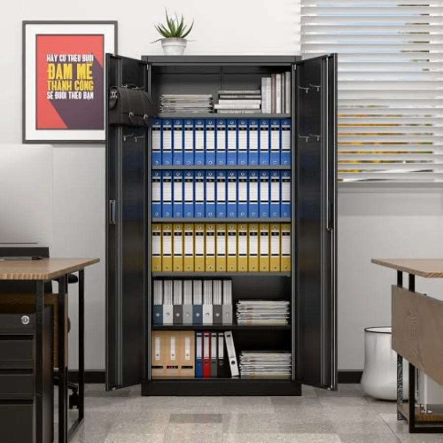 Metal Storage Cabinet with 5 Adjustable Shees, Garage Storage Cabinet with Lock, Metal Cabinets with Locking Doors, 71