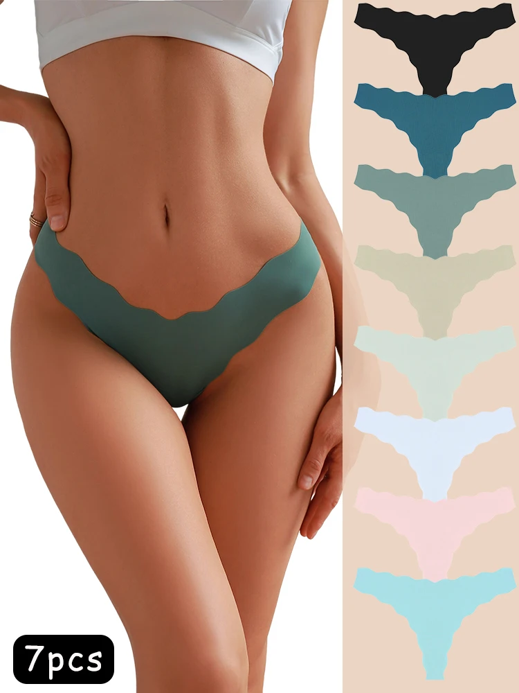 7Pcs Sexy Nahtlose Eis Seide Höschen frauen Ultra-Weiche Frauen Elastizität Thongs Solide G-String Weibliche Unsichtbare Atmungsaktive S-XL