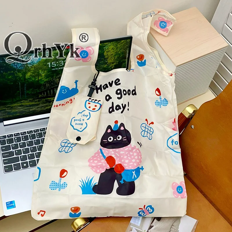 Ins Style Foldable Shopping Bag Portable Large Capacity Waterproof Shoulder Bags Tote Bag Gift Bag