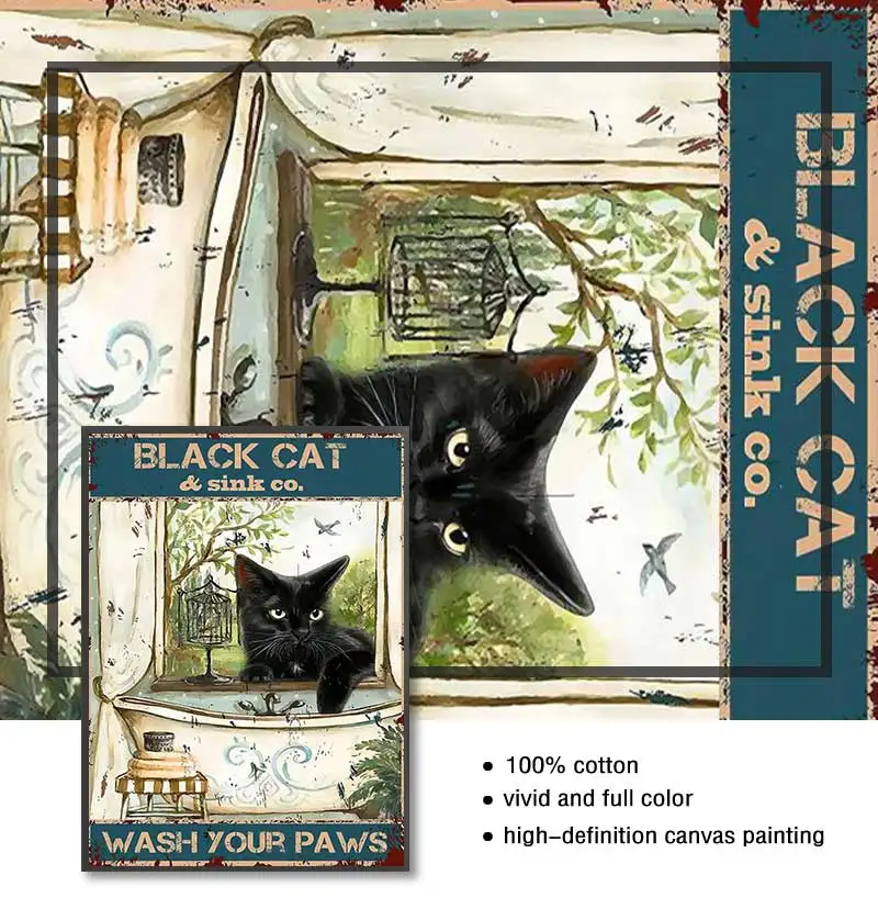Vintage mental black cat posters kraft my lord wall frames funny decoration chambre painting on canvas style fashion
