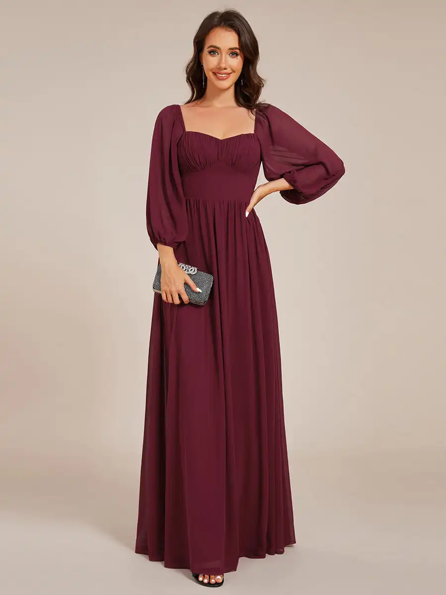 

Elegant Evening Dresses Graceful Sweetheart 3/4 Lantern Sleeve 2025 Ever Pretty of Chiffon Burgundy Bridesmaid Dresses