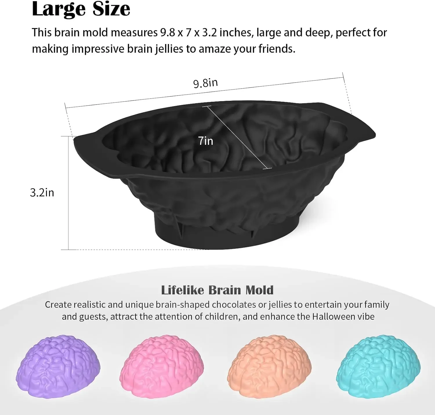 Silicone Brain Mold - Realistic Human Brain Cake Mold for Halloween Fondant Candy Chocolate Jelly or Pudding