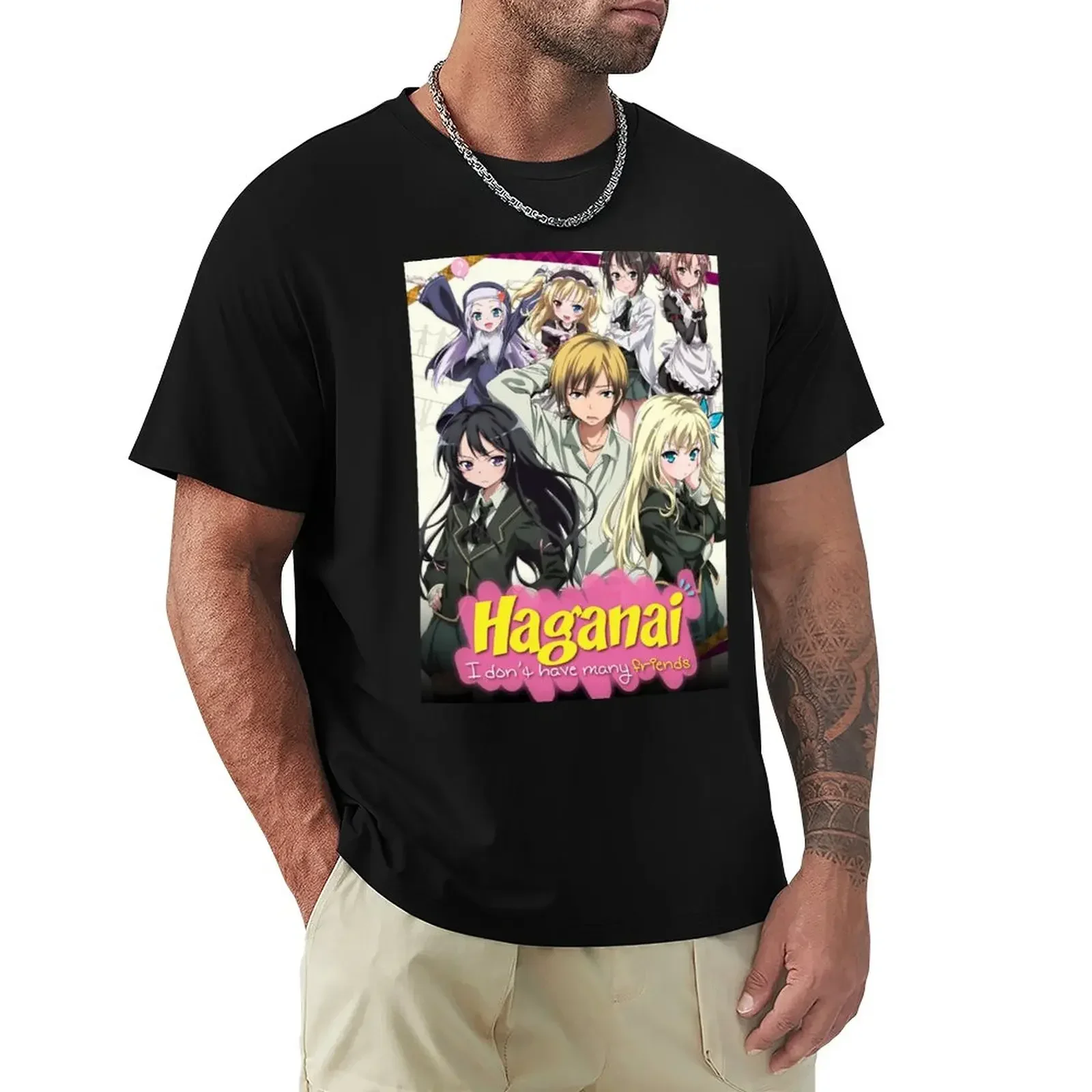 Рубашки, футболки с графическим рисунком, кавайная одежда для мужчин, футболка с надписью «Haganai» «I Not has много друзей», летние Смешные стильные хлопковые футболки, Новые Топы