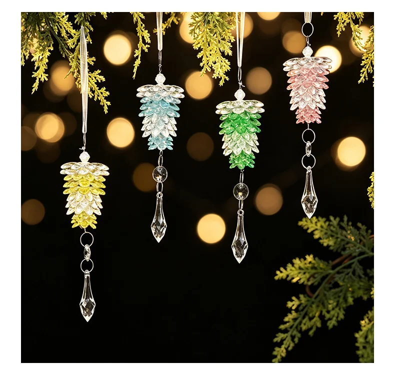 Christmas decoration acrylic pine cone hanging ornament, simulated pine cone pendant, transparent crystal small tree decoration, suitable for Christmas tree decoration, window display decoration, door curtain decoration, and curtain decoration view 2