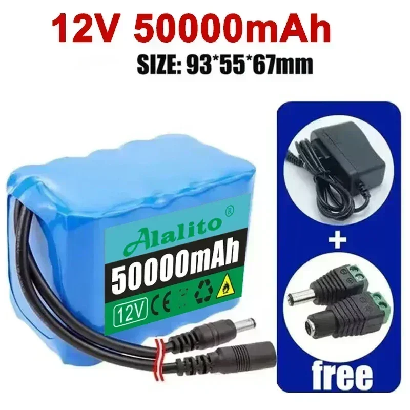 New Portable Super 12V 20Ah-50Ah Battery Rechargeable Lithium Ion Battery Pack Capacity DC 12.6v10Ah CCTV Cam Monitor+Charger