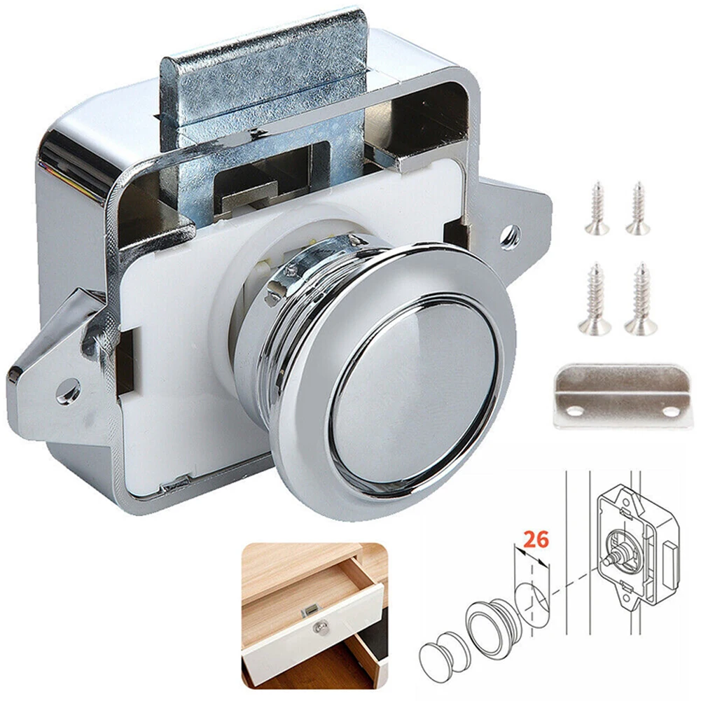 Push Button Catch Lock Cupboard Door Motorhome Cabinet Camper Caravan Latch Knob Drawer Latch Security Hardware Locks