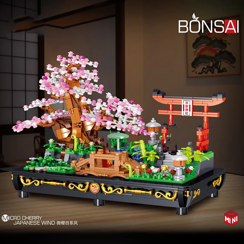 Simulation Bonsai Pflanze Sukkulenten Sakura Blüte Topf Mini Bausteine Stadt Straße Blick Baum Blume Ziegel Spielzeug Geschenke