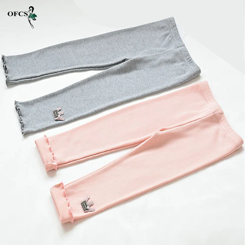 

Spring 2-10Years Cute Baby Trousers Combed Cotton Thin Section Elastic Waist Girls' Leggings Soft Knitted Pants Children Clothes