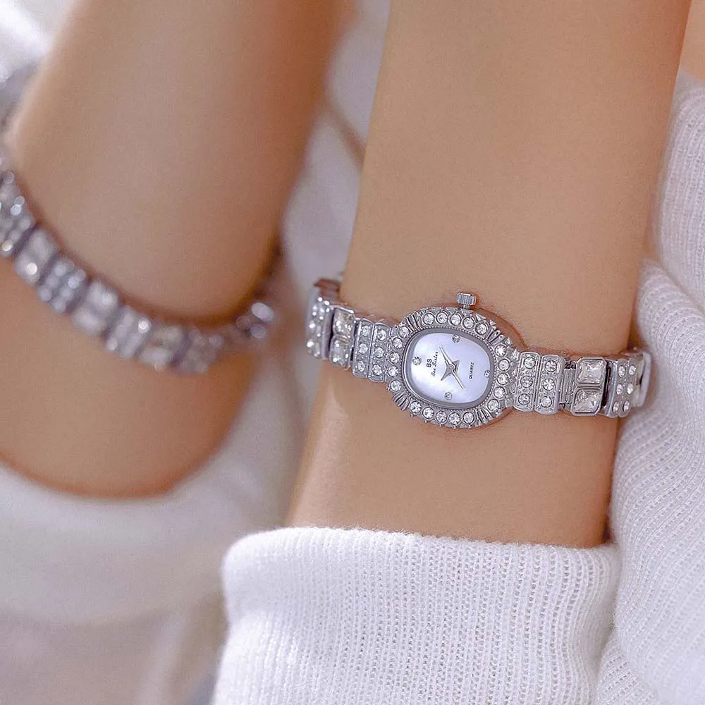 Women's Watches  Luxury Elegant Ladies Wrist Watch Colorful Rhinestone Quartz Wristwatch Vintage Dress Gift Small Clock