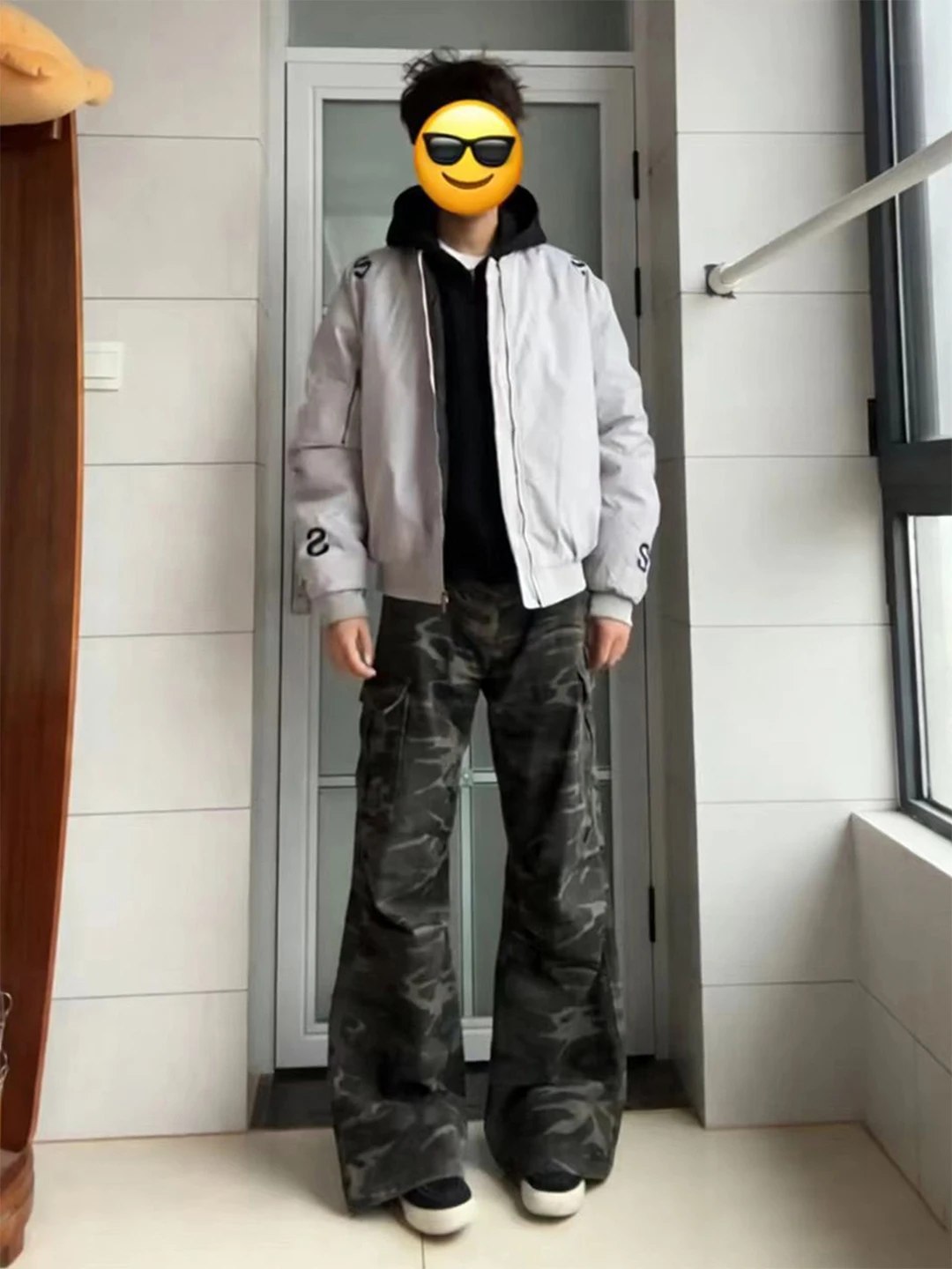 

Cleanfit Men's Camouflage Work Pants American High Street Pleated Micro Flared Design Sensation Knife Denim Jeans