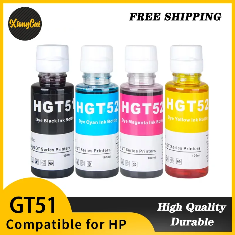 100ml*4 GT51 GT52 Refill Dye Ink for GT 5810 5820 For HP Smart Tank 450 455 500 510 515 516 519 530 559 570 610 615 651 Printer