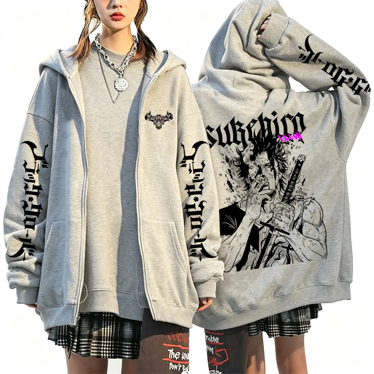 Anime Black Clover Yami Sukehiro Kapuzenjacke mit Reißverschluss, Herren- und Damenmode, Oversized-Jacke mit Reißverschluss, Herren-Manga-Cosplay-Sweatshirt mit Reißverschluss. – Detail 2