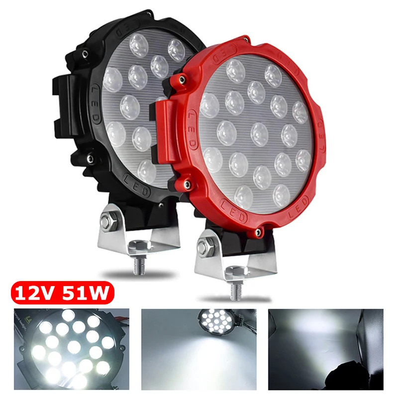 

51 Вт 7-дюймовый рабочий свет, светодиодный передний противотуманный фонарь автомобиля, прожектор 12 В, грузовик, внедорожник, внедорожник, 4x4, прожектор, инженерная фара, круглая фара
