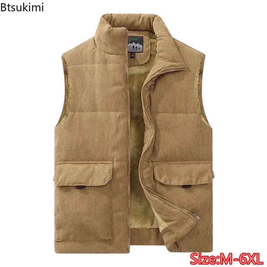 

Oversized Men's Corduroy Parkas Vest Autumn Winter Thicken Lamb Fleece Lining Stand Collar Sleeveless Jacket Male Warm Waistcoat