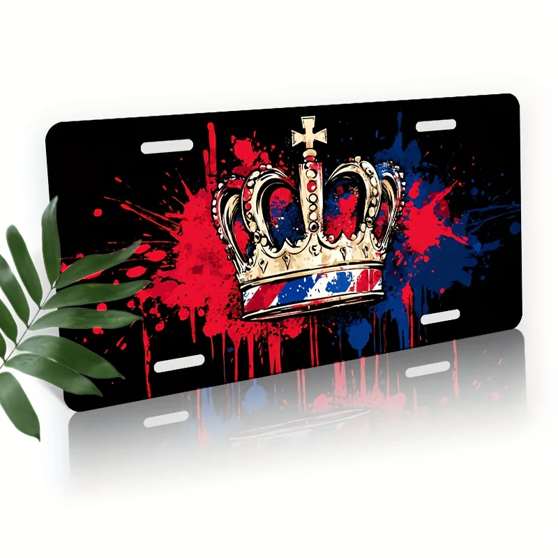 2D Plane, a License Plate Kit And Frame, Featuring a Decorative Front with a Monarch Emblem And Water Droplets, Waterproof Decor