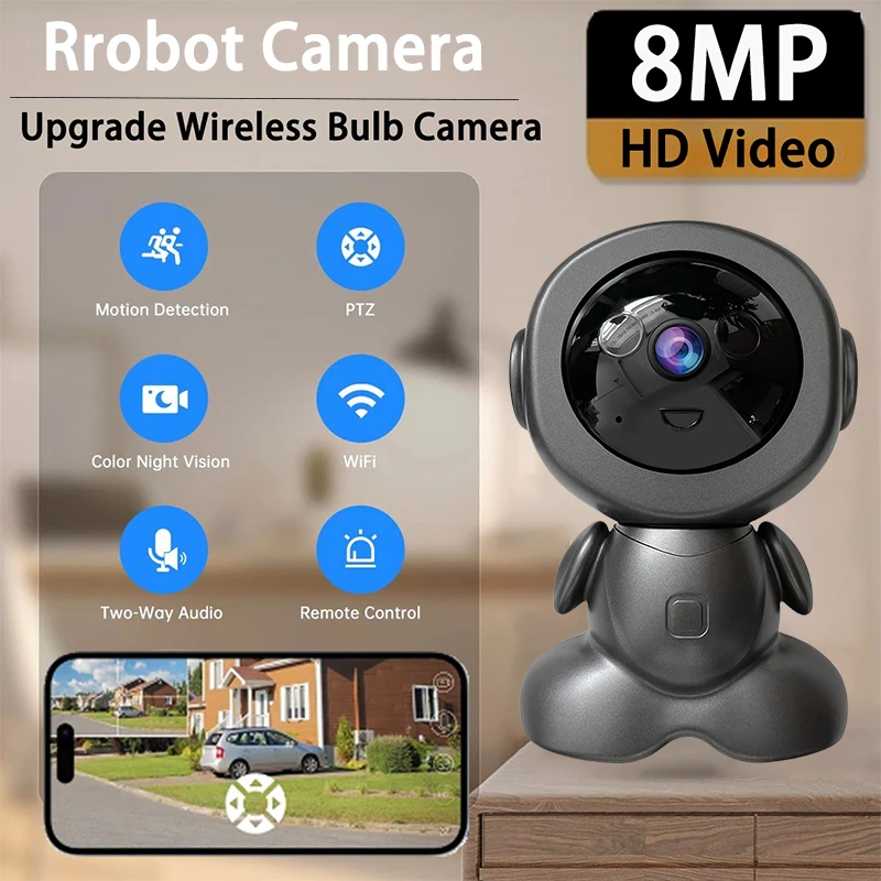 camera smart home robot monitor de bebe cctv seguranca interna camera sem fio wifi audio bidirecional colorido visao noturna 8mp 4k 01