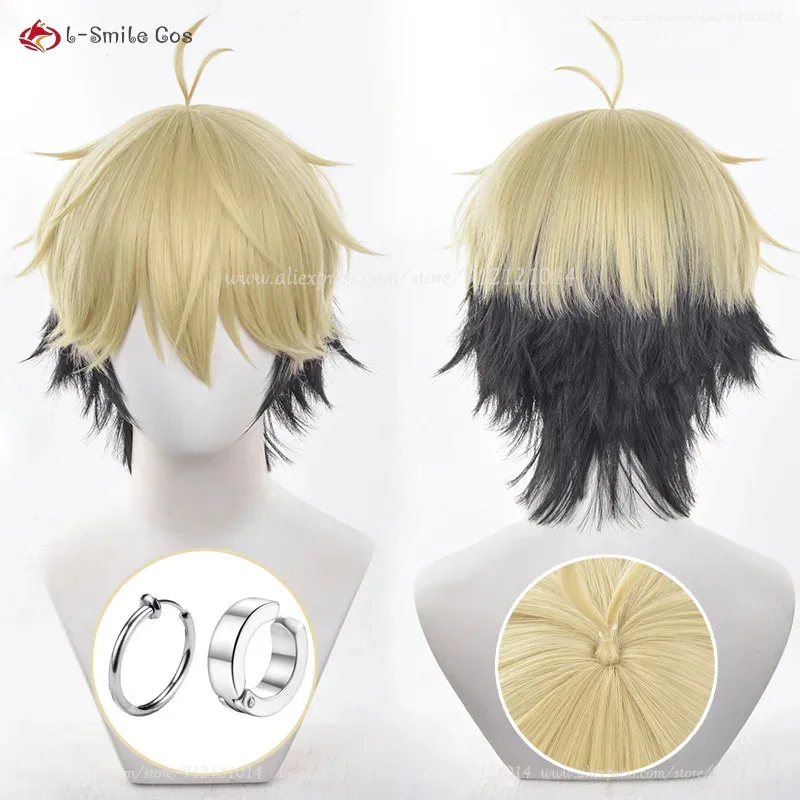 Парик для косплея Felix, 35 см, короткие золотисто-черные парики, косплей, аниме, парики для косплея, термостойкие синтетические волосы, Хэллоуин + шапочка для парика