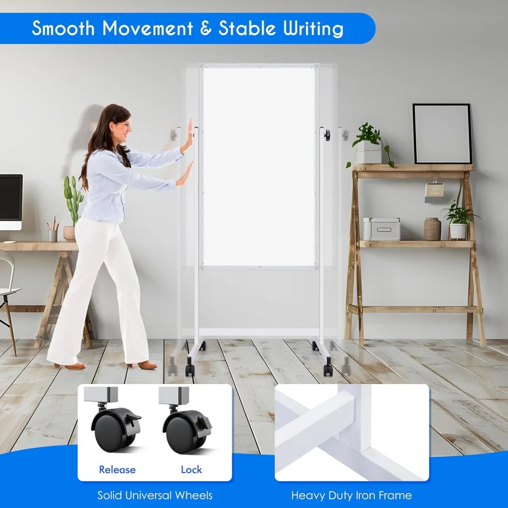 กระดานไวท์บอร์ดแบบมีล้อ Maxtek, ขนาด 48 x 24 นิ้ว ปรับความสูงได้, กระดานไวท์บอร์ดแม่เหล็กขนาดใหญ่แบบตั้งพื้นเคลื่อนที่ได้, กระดานแบบสองด้าน