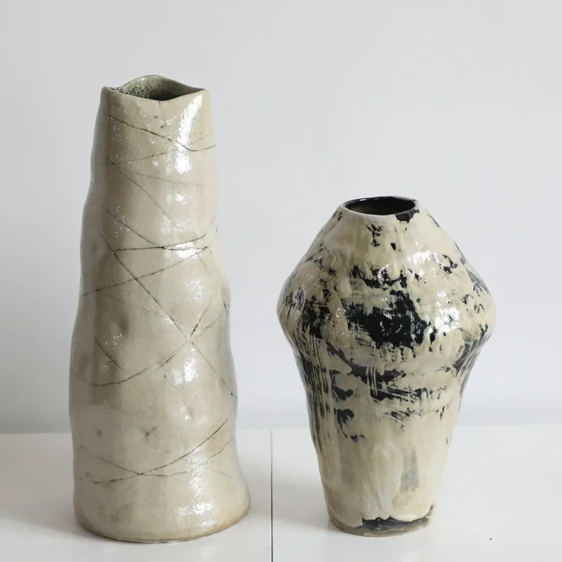 for New Chinese Style Guochao Ceramic Vase Coarse Pottery Flower Arrangement Retro Nostalgic Handmade Homestay Hotel Zen