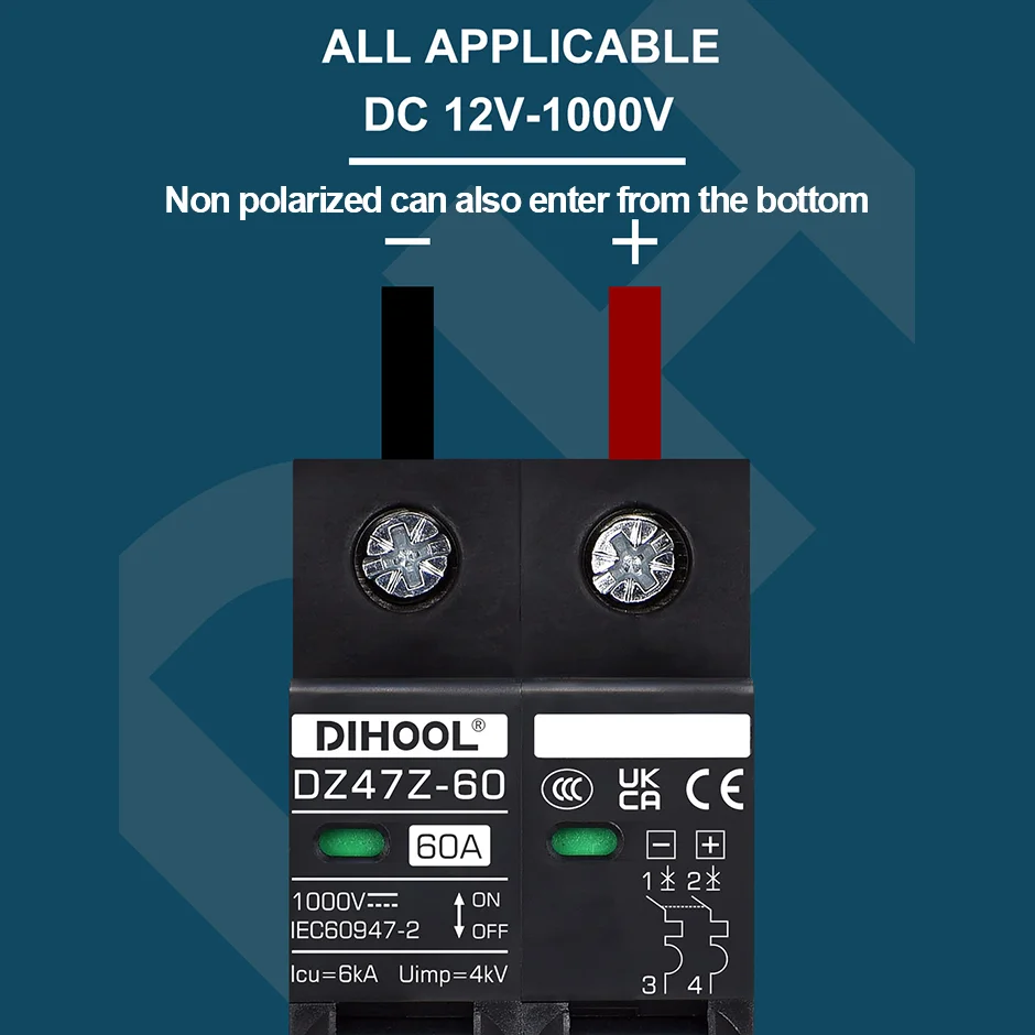 Solar Disconnect Switch DC1000V 2POLES DC Circuit Breaker Overload And Short Circuit protection  6KA  10A 20A 30A 40A 60A