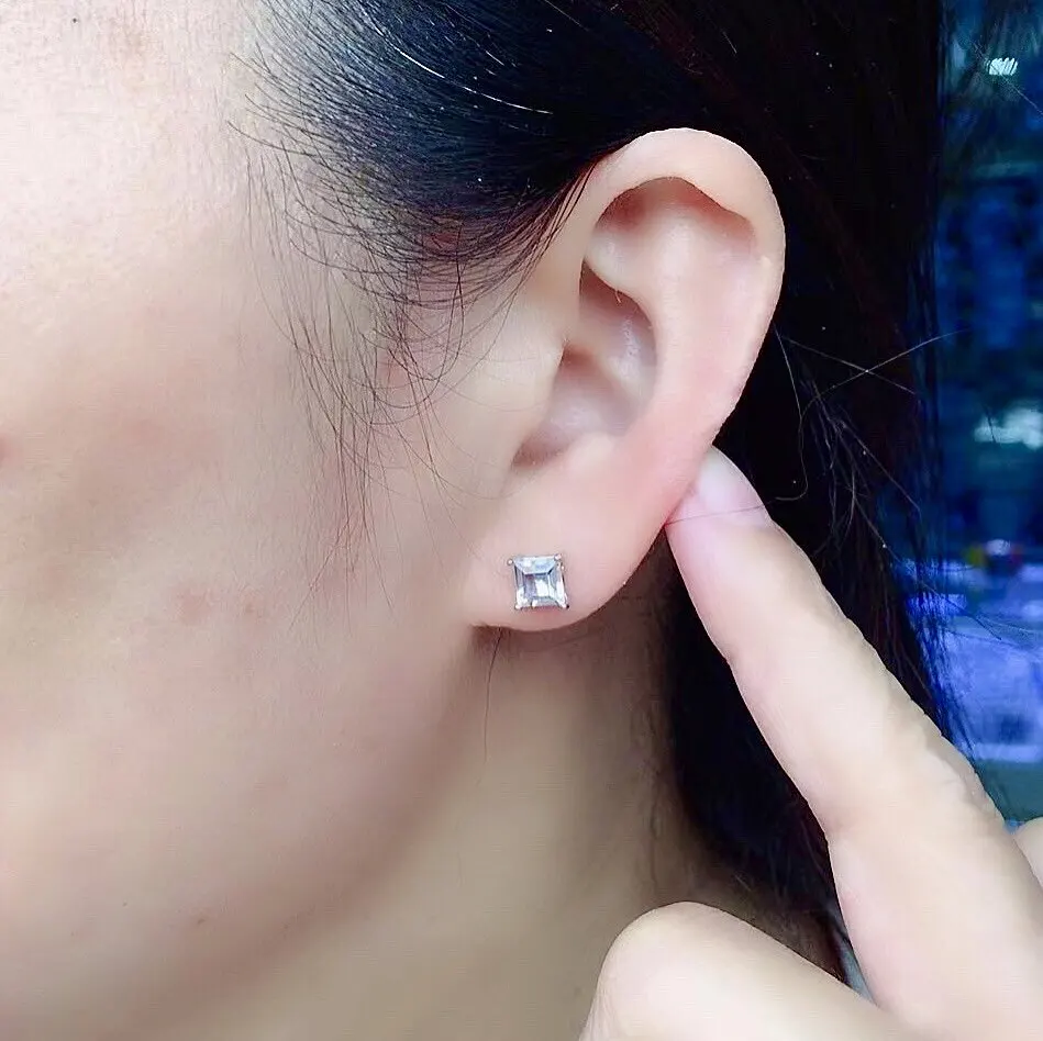 Light Blue Aquamarine Earrings  for Office Woman Solid 925 Silver 5mm*5mm 1ct Natural Aquamarine Earrings Gift for Wife view 3