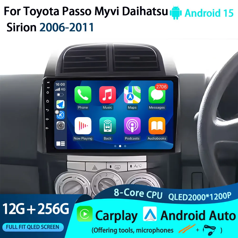

10.1" Car Radio Android 15 For Toyota Passo Myvi Daihatsu Sirion 2006-2011 CarPlay Auto BT Multimedia GPS 360° Head Unit