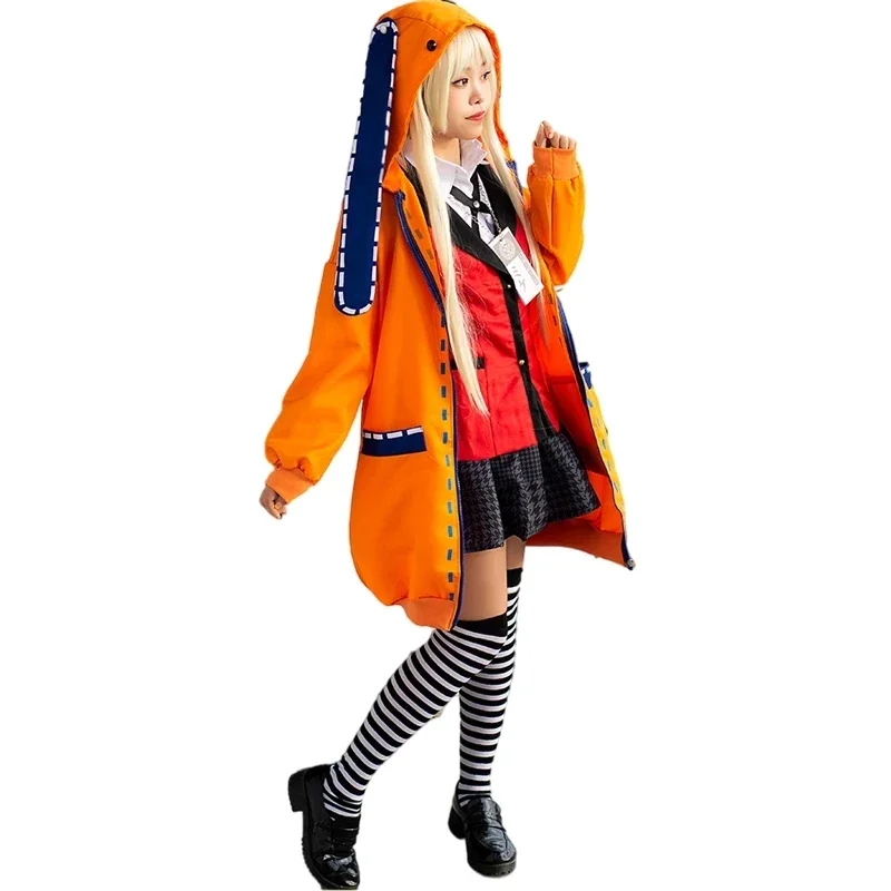 Halloween Game Full Set Anime Clothing Kakegurui Cosplay Costumes Runa Yomozuki Hoodie Rabbit Ear Coat Suit Role-Playing