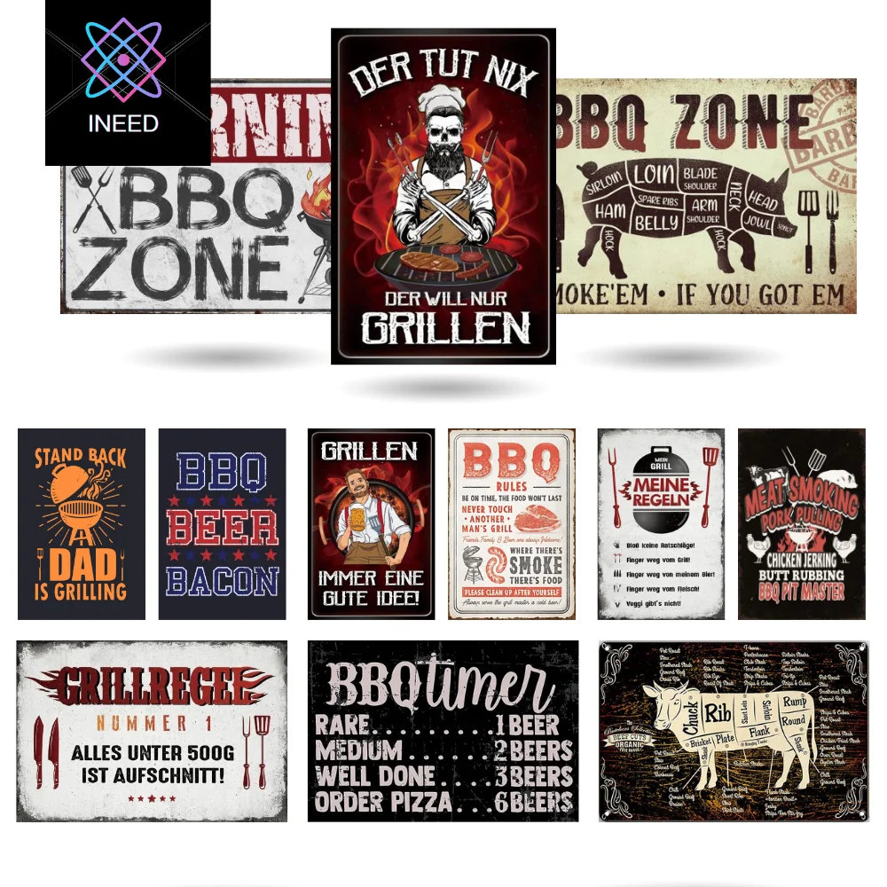 

BBQ Area Metal Tin Sign BBQ Zone Vintage Tin Poster for Home Bar Decoration for Man Caves Restaurants