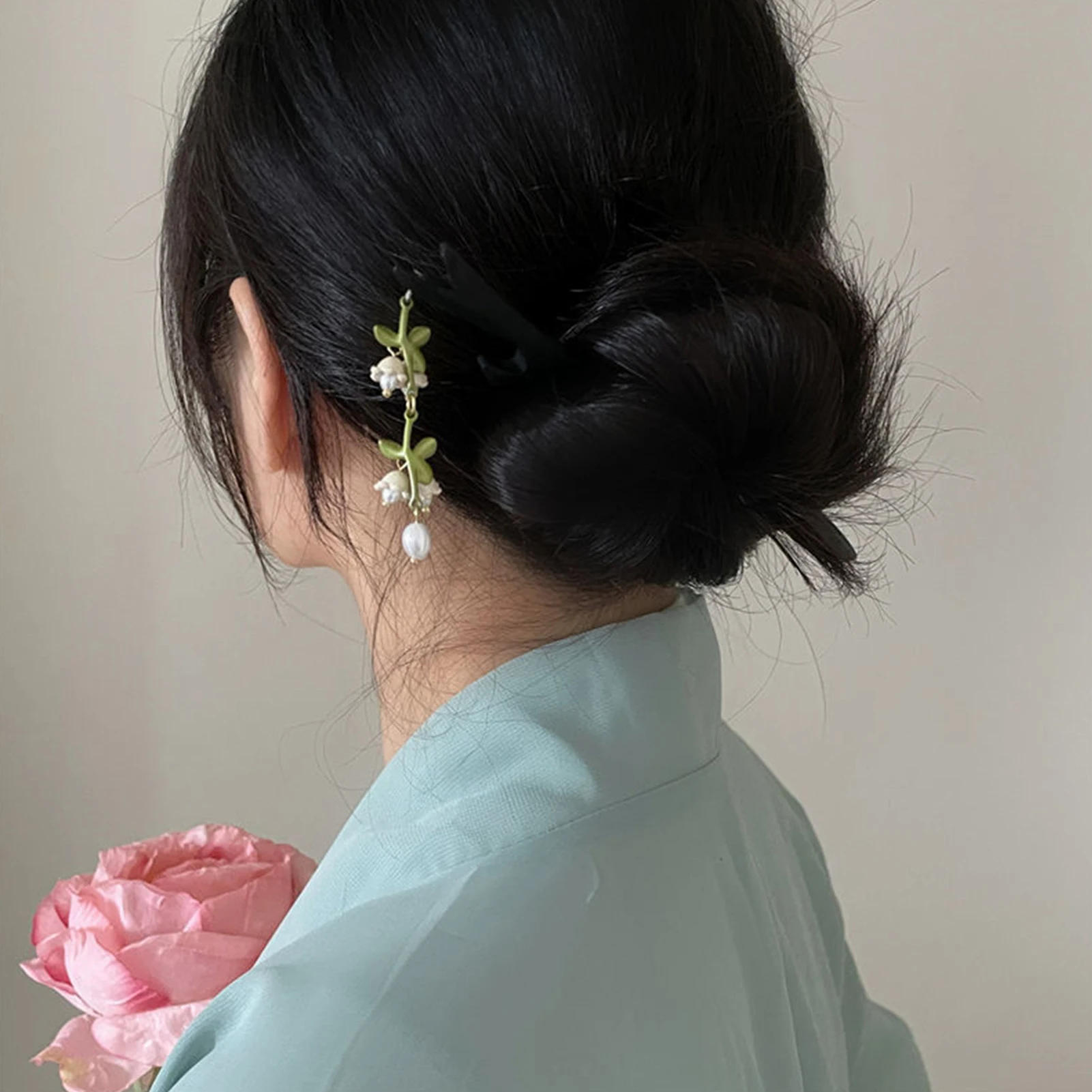 Jepit Rambut Bunga Gaya Perancis Garpu Stik Rambut Bunga Putih Pin Rambut Kayu Tempat Ekor Kuda Perhiasan Pembuat Sanggul Rambut Wanita Anak Perempuan