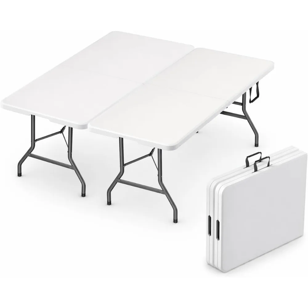 

2 Pack 6-Foot Foldable Tables with Handle and Steel Legs - Heavy Duty Portable Ideal for Parties, Dining, Outdoors, and More