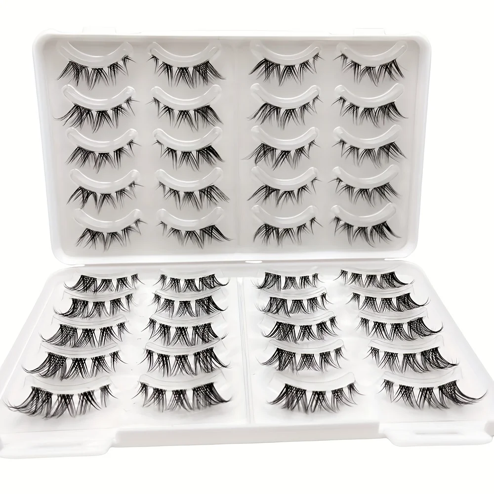 20 paia di ciglia finte, ciglia manga, ciglia finte visone 3D cosplay, ciglia corte naturali a striscia completa, stelo trasparente morbido Natu
