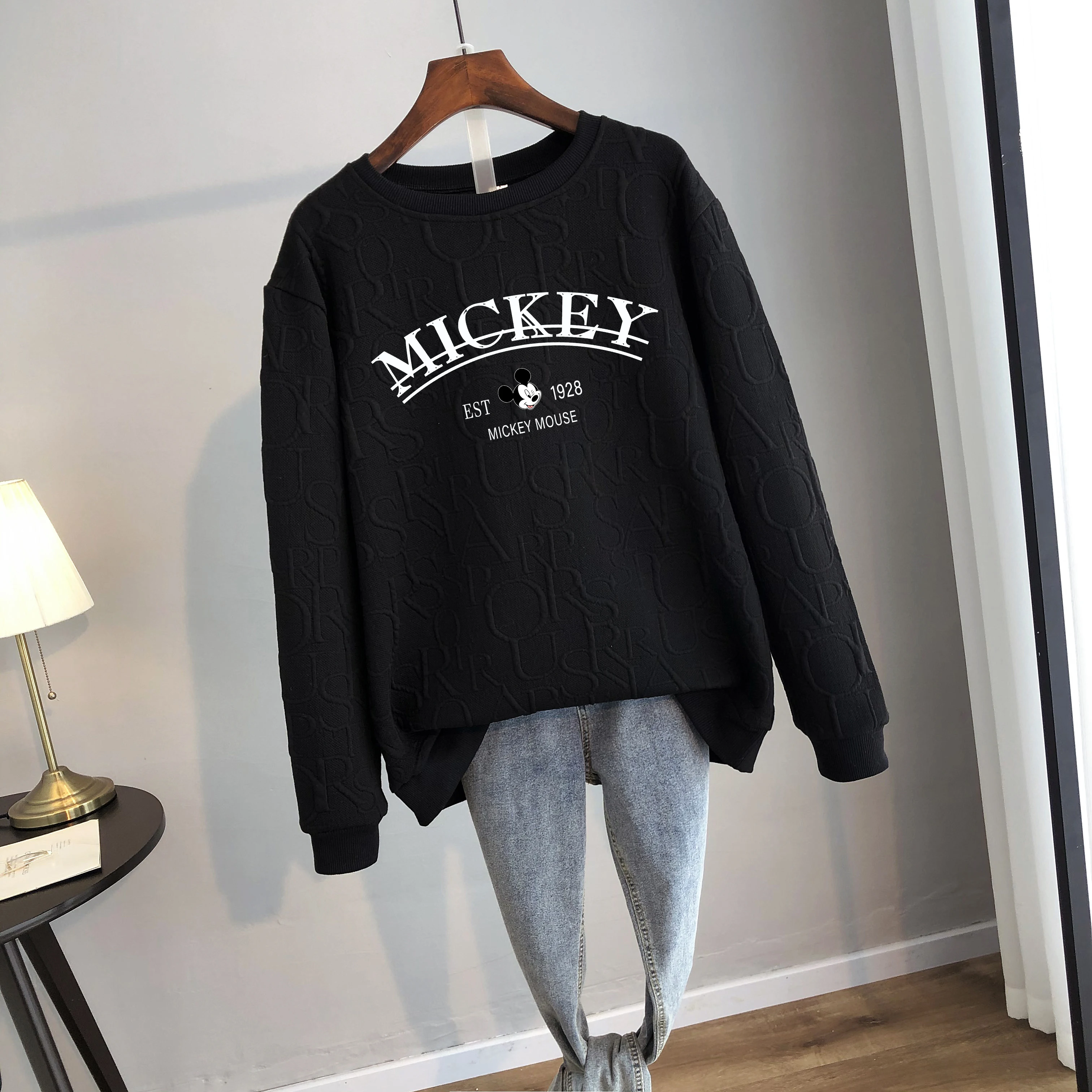 Disney 2024 Spring Autumn Casual Clothes Mickey Mouse Print Loose Sweatshirt Women Cartoon Pullover Top Clothing