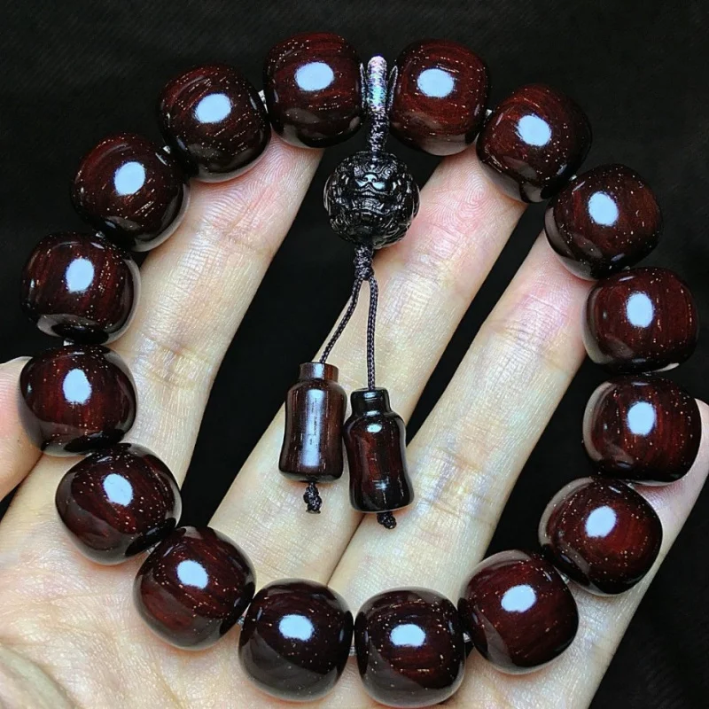 

Authentic Indian small-leaf -style bracelet 1314 with multiple golden stars, vintage rosewood Buddhist bead brac