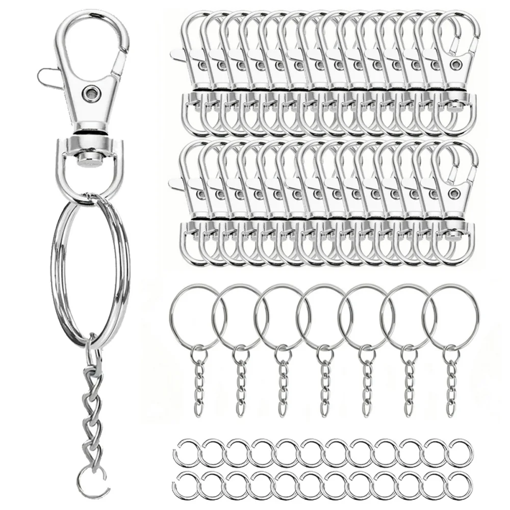 10/20 SETS rotary clasp hook Metal spring chain keychain Lobster clasp Open keychain chain and jump ring bulk keychain lanyard