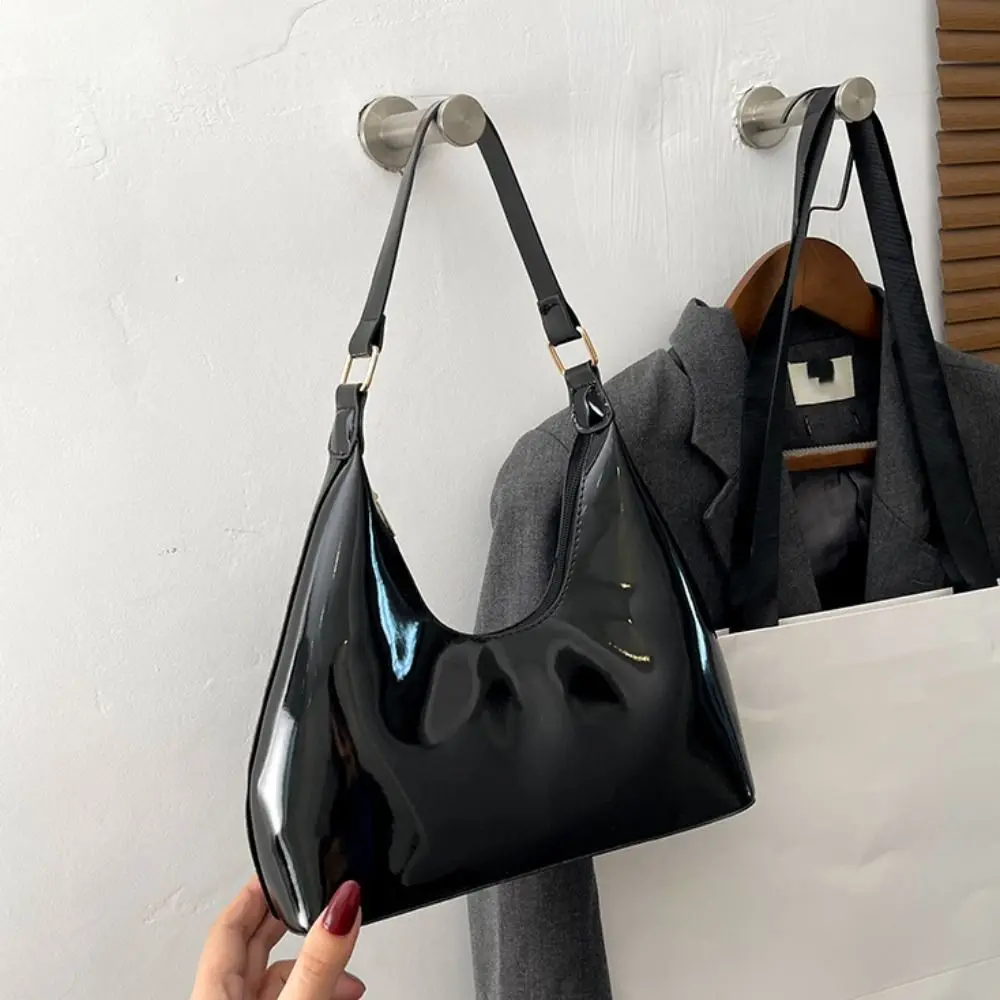 العصرية لامعة ريترو حقائب كتف تصميم جديد بو الجلود الفاخرة الإبط حقيبة النمط الفرنسي مزاجه حقيبة يد نسائية سيدة #1