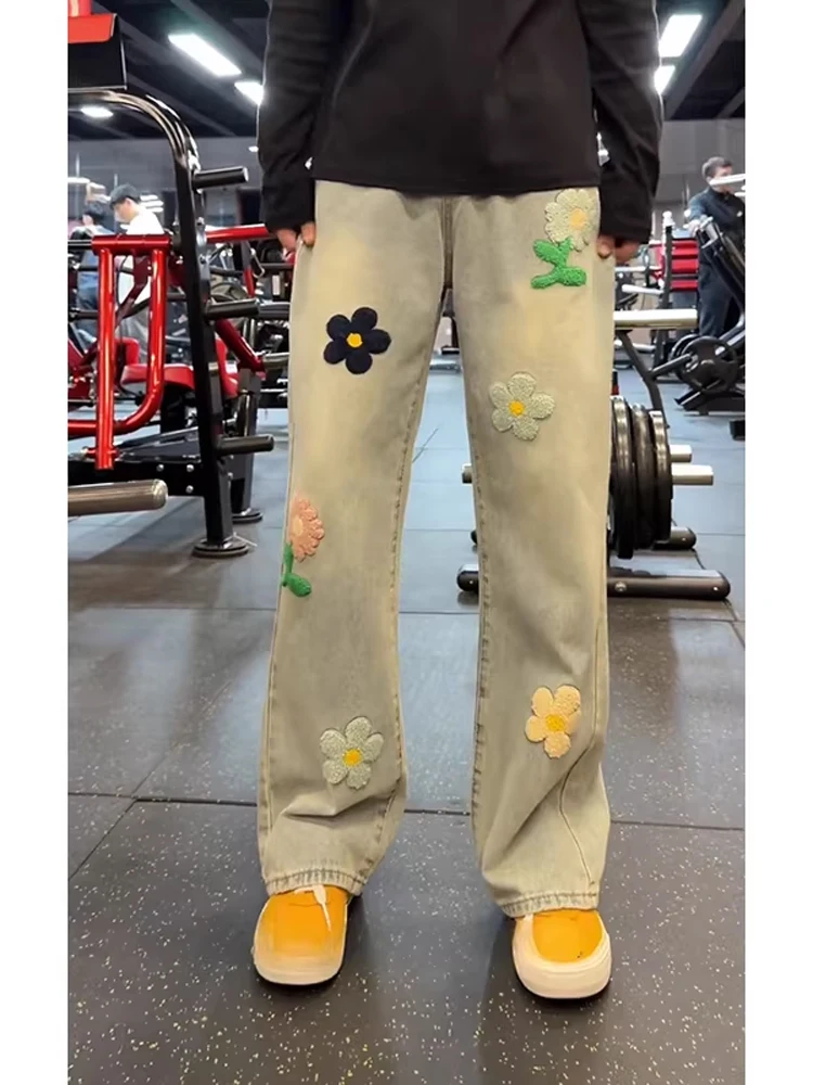 

Мужские джинсы Cleanfit с вышивкой, микро-клеш, в американском уличном стиле, прямой крой, из смесового хлопка и полиэстера