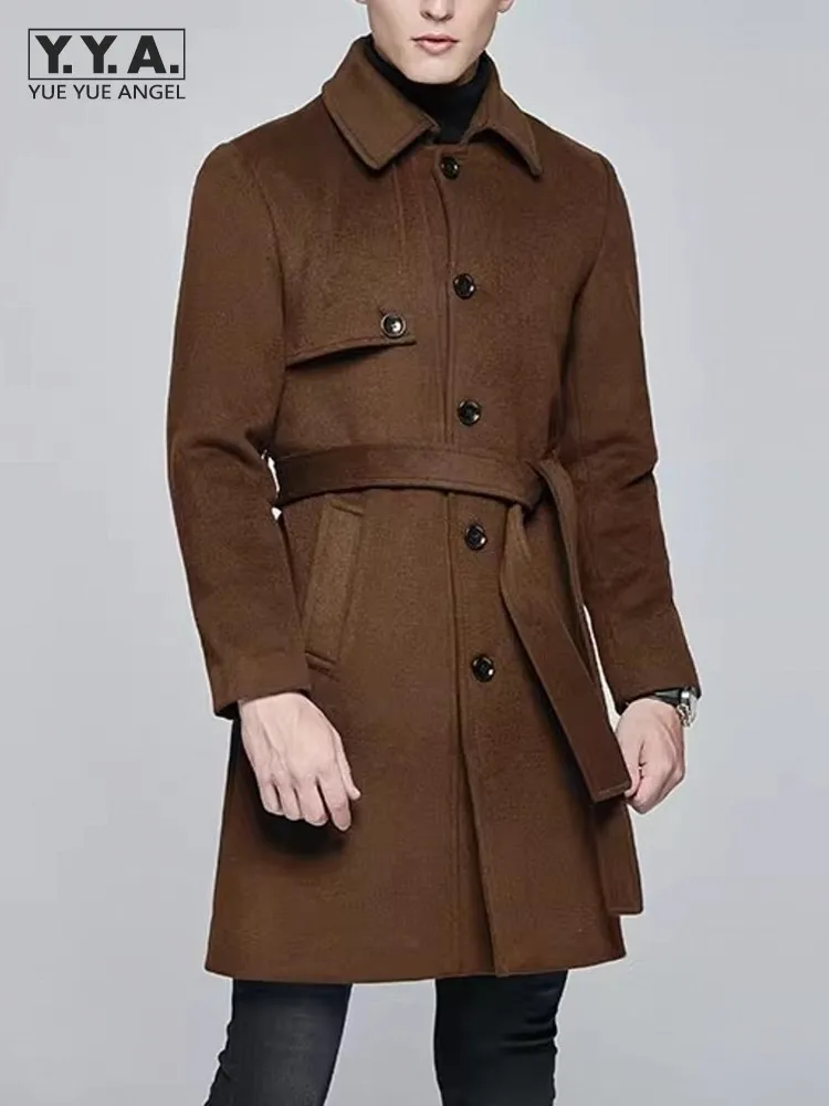 

Мужская шерстяная куртка средней длины с отложным воротником, однобортная приталенная модная мужская дизайнерская зимняя деловая повседневная куртка