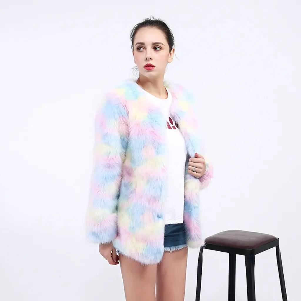 

New Women's Collarless Imitation Fox Fur Outwear Colorful Cute Fashion European American Style Hot Selling Outerwear