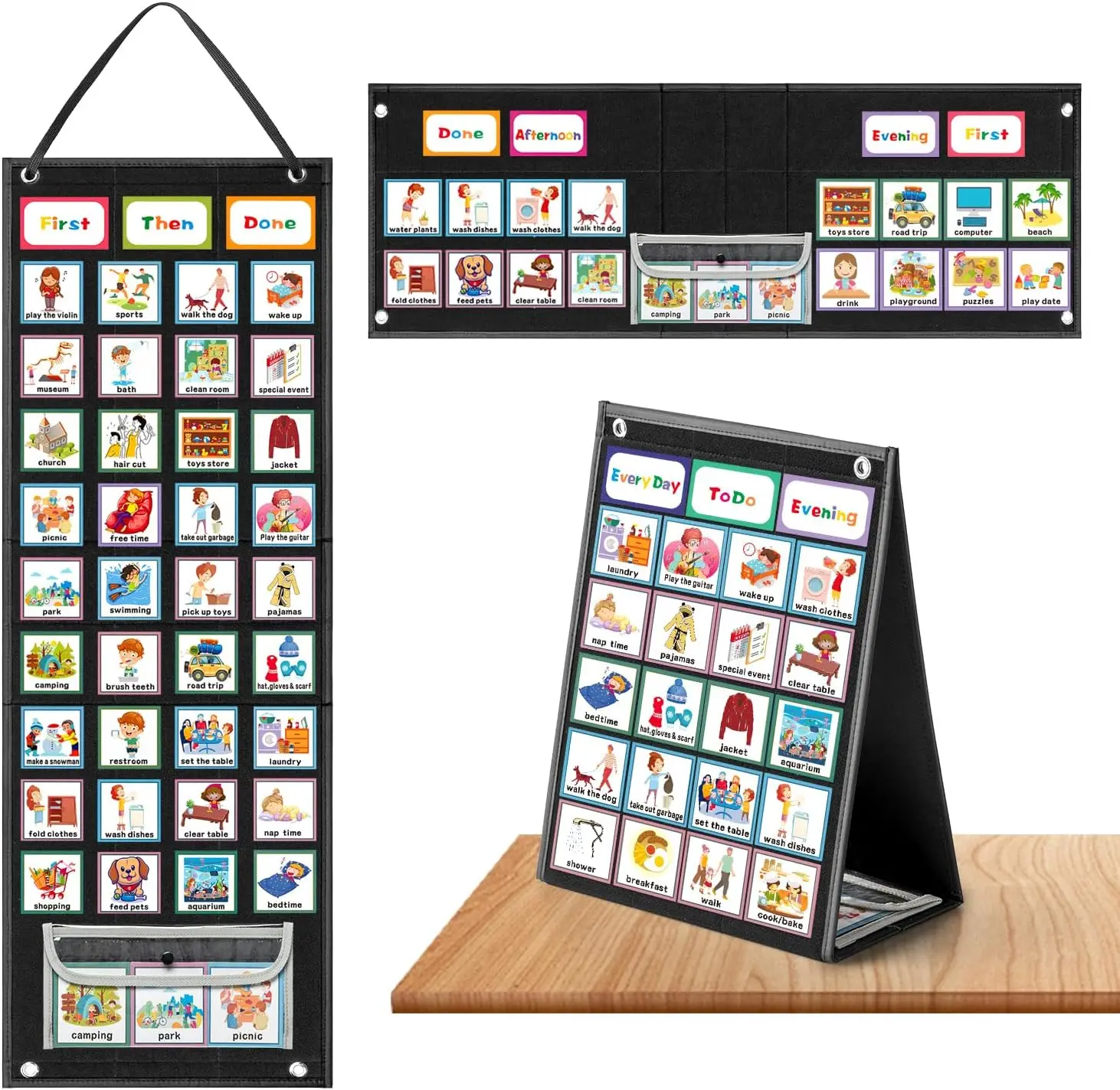 Large Black Visual Schedule Chart with 92 Pcs Cards Daily Schedule Board for Home Visual Behavioral Routine  Chore Reward Chart