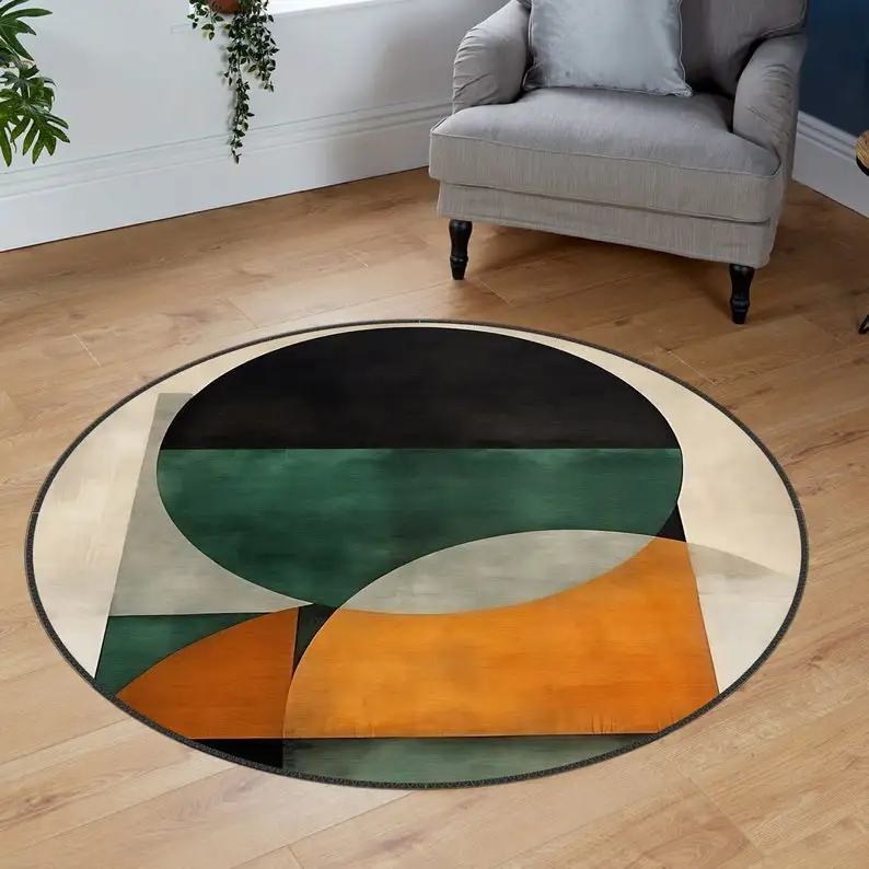 Living Room Sofa Side Anti Slip Circle Rug Irregular Color Block Print entryway floor mat lounge daily home decoration