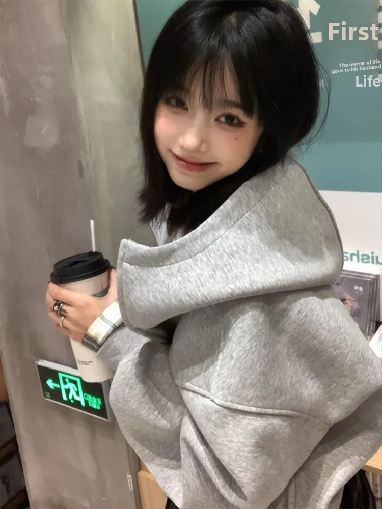 Damski kardigan z wysokim kołnierzem i kapturem, ocieplany, sweter, kurtka, styl uliczny, modny design, jesień-zima, marka Faion